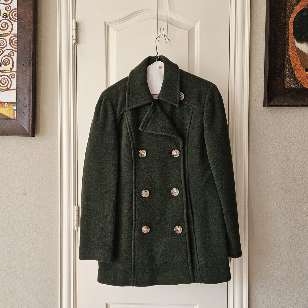Covington Green Pea Coat Double-Breasted Wool